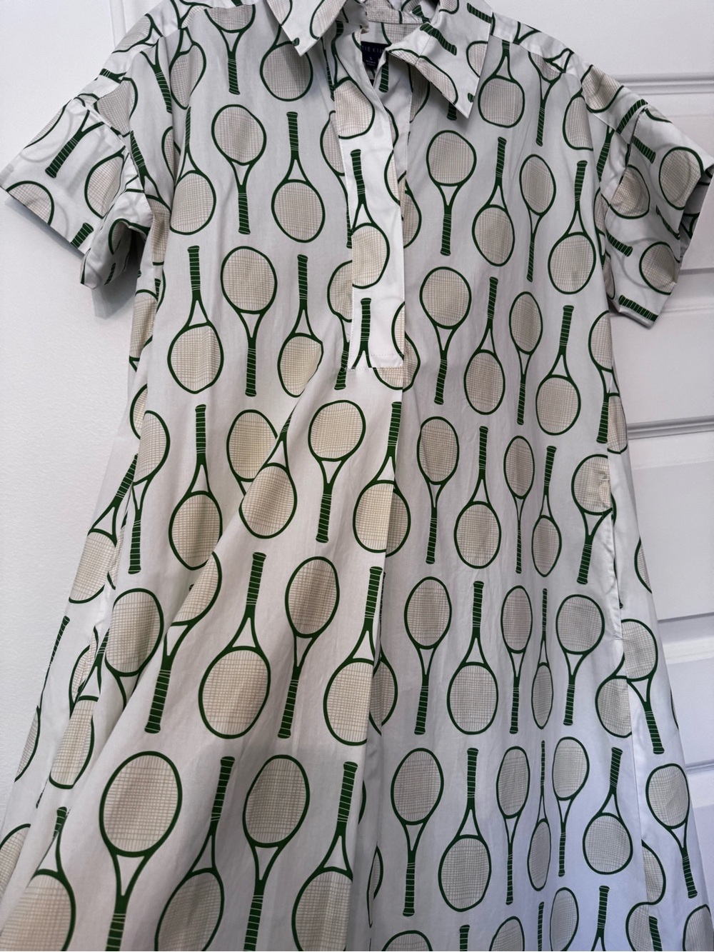 Women’s White & Green Tennis Print Maxi Swim Cover-Up Dress - Picture 5 of 8